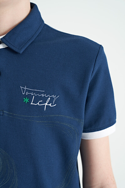 Tommylife Toptan Garson Boy Polo Yaka Standart Kalıp Baskılı Erkek Çocuk T-Shirt 11165 İndigo - Thumbnail