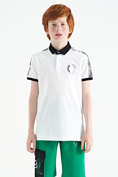 Tommylife Toptan Garson Boy Polo Yaka Standart Kalıp Baskılı Erkek Çocuk T-Shirt 11166 Beyaz - Thumbnail
