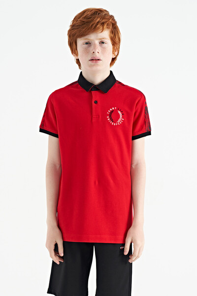 Tommylife Toptan Garson Boy Polo Yaka Standart Kalıp Baskılı Erkek Çocuk T-Shirt 11166 Kırmızı - Thumbnail