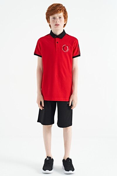 Tommylife Toptan Garson Boy Polo Yaka Standart Kalıp Baskılı Erkek Çocuk T-Shirt 11166 Kırmızı - Thumbnail