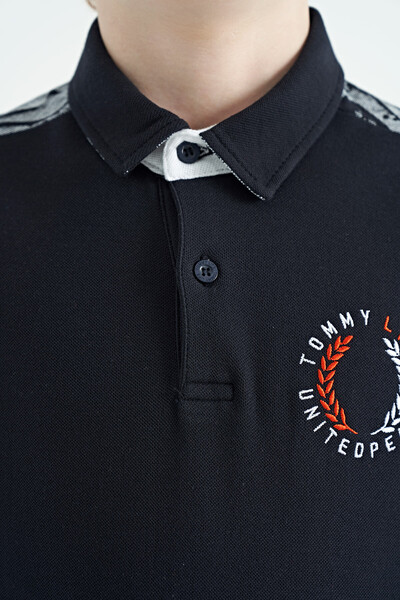 Tommylife Toptan Garson Boy Polo Yaka Standart Kalıp Baskılı Erkek Çocuk T-Shirt 11166 Lacivert - Thumbnail