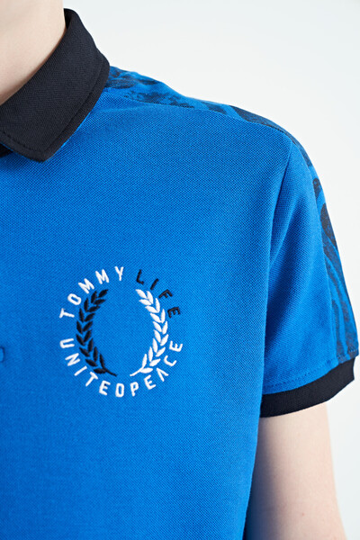 Tommylife Toptan Garson Boy Polo Yaka Standart Kalıp Baskılı Erkek Çocuk T-Shirt 11166 Saks - Thumbnail