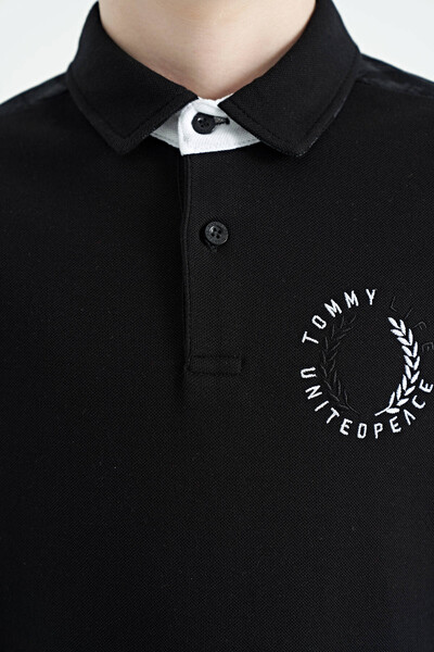 Tommylife Toptan Garson Boy Polo Yaka Standart Kalıp Baskılı Erkek Çocuk T-Shirt 11166 Siyah - Thumbnail