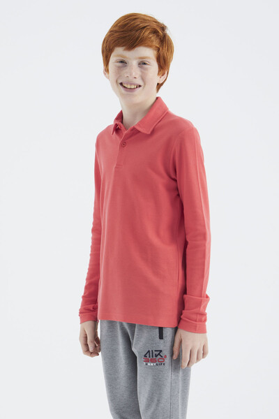 Tommylife Toptan Garson Boy Polo Yaka Standart Kalıp Erkek Çocuk Sweatshirt 11170 Coral - Thumbnail