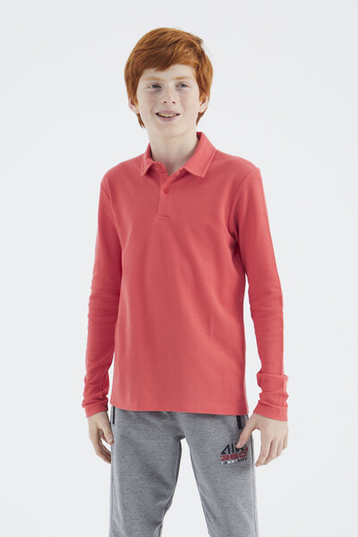 Tommylife Toptan Garson Boy Polo Yaka Standart Kalıp Erkek Çocuk Sweatshirt 11170 Coral - Thumbnail