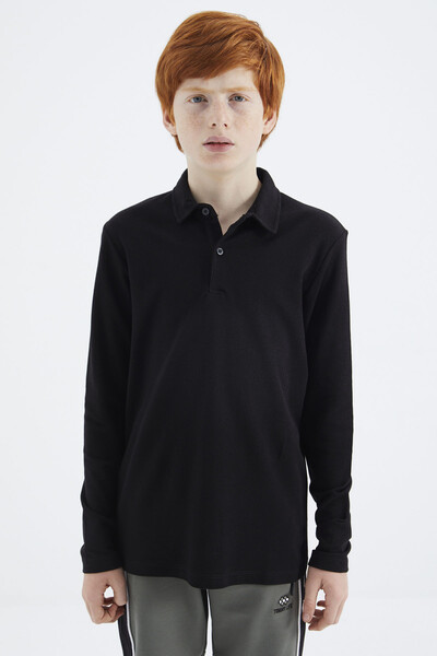 Tommylife Toptan Garson Boy Polo Yaka Standart Kalıp Erkek Çocuk Sweatshirt 11170 Siyah - Thumbnail