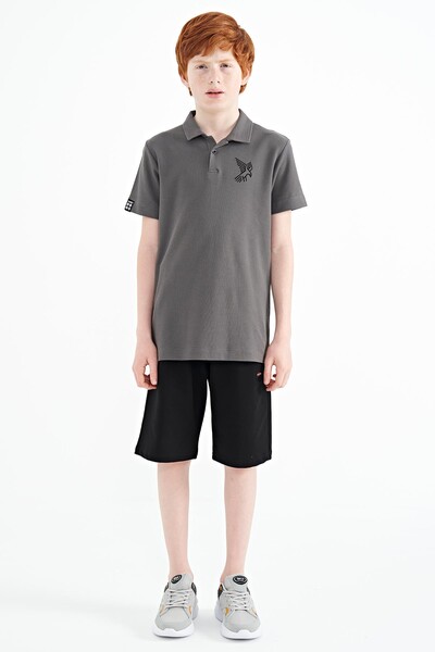 Tommylife Toptan Garson Boy Polo Yaka Standart Kalıp Erkek Çocuk T-Shirt 11084 Koyu Gri - Thumbnail