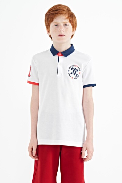 Tommylife Toptan Garson Boy Polo Yaka Standart Kalıp Erkek Çocuk T-Shirt 11086 Beyaz - Thumbnail