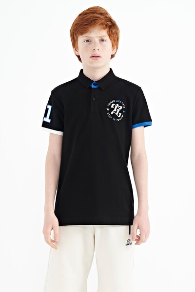 Tommylife Toptan Garson Boy Polo Yaka Standart Kalıp Erkek Çocuk T-Shirt 11086 Siyah - Thumbnail