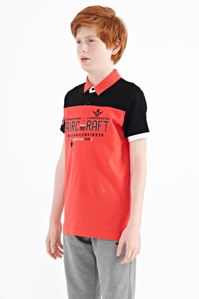 Tommylife Toptan Garson Boy Polo Yaka Standart Kalıp Erkek Çocuk T-Shirt 11087 Coral - Thumbnail
