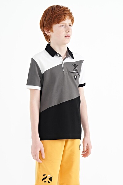 Tommylife Toptan Garson Boy Polo Yaka Standart Kalıp Erkek Çocuk T-Shirt 11088 Siyah - Thumbnail