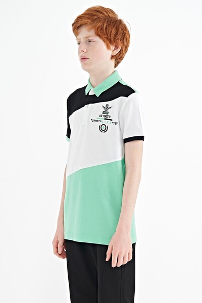 Tommylife Toptan Garson Boy Polo Yaka Standart Kalıp Erkek Çocuk T-Shirt 11088 Su Yeşili - Thumbnail