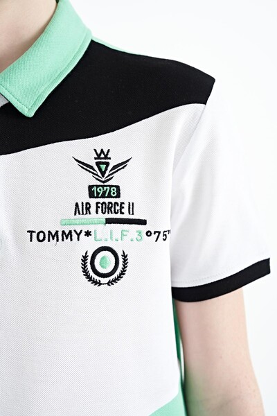 Tommylife Toptan Garson Boy Polo Yaka Standart Kalıp Erkek Çocuk T-Shirt 11088 Su Yeşili - Thumbnail