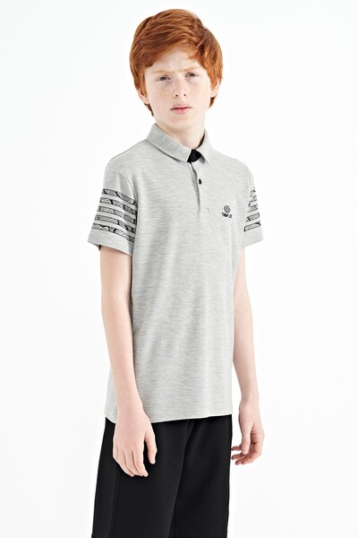 Tommylife Toptan Garson Boy Polo Yaka Standart Kalıp Erkek Çocuk T-Shirt 11093 Gri Melanj - Thumbnail