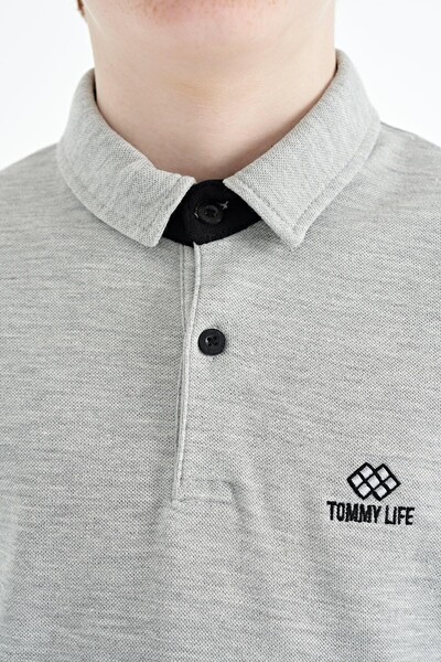 Tommylife Toptan Garson Boy Polo Yaka Standart Kalıp Erkek Çocuk T-Shirt 11093 Gri Melanj - Thumbnail