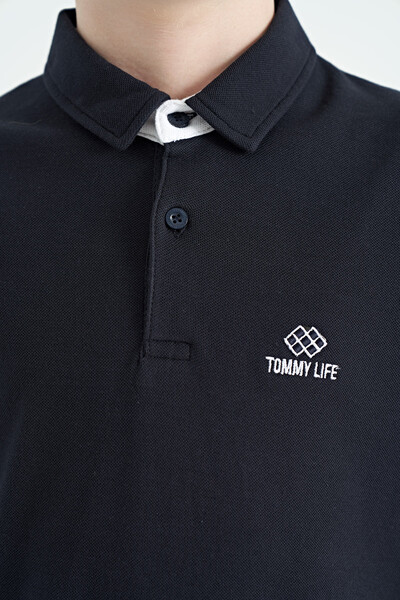 Tommylife Toptan Garson Boy Polo Yaka Standart Kalıp Erkek Çocuk T-Shirt 11093 Lacivert - Thumbnail