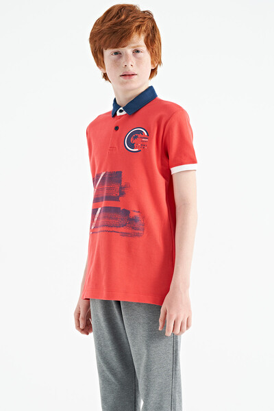 Tommylife Toptan Garson Boy Polo Yaka Standart Kalıp Erkek Çocuk T-Shirt 11094 Coral - Thumbnail