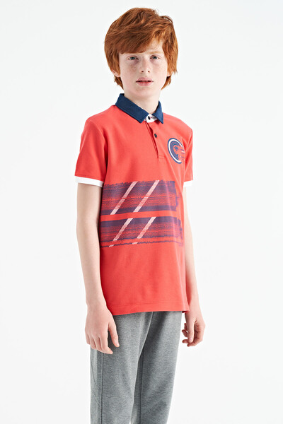 Tommylife Toptan Garson Boy Polo Yaka Standart Kalıp Erkek Çocuk T-Shirt 11094 Coral - Thumbnail