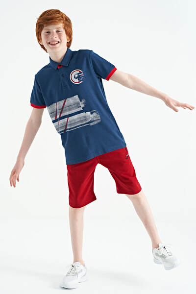 Tommylife Toptan Garson Boy Polo Yaka Standart Kalıp Erkek Çocuk T-Shirt 11094 İndigo - Thumbnail
