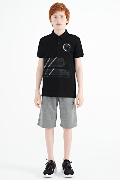Tommylife Toptan Garson Boy Polo Yaka Standart Kalıp Erkek Çocuk T-Shirt 11094 Siyah - Thumbnail