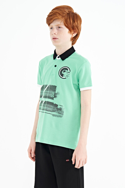 Tommylife Toptan Garson Boy Polo Yaka Standart Kalıp Erkek Çocuk T-Shirt 11094 Su Yeşili - Thumbnail
