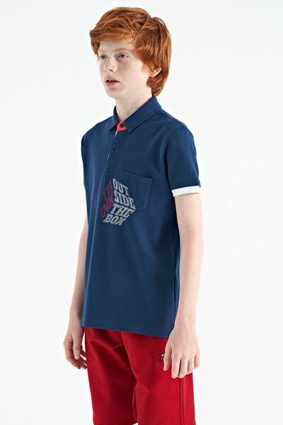 Tommylife Toptan Garson Boy Polo Yaka Standart Kalıp Erkek Çocuk T-Shirt 11102 İndigo - Thumbnail