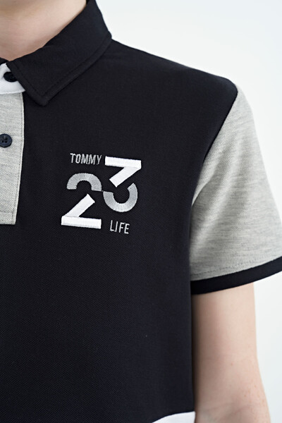 Tommylife Toptan Garson Boy Polo Yaka Standart Kalıp Erkek Çocuk T-Shirt 11108 Gri Melanj - Thumbnail
