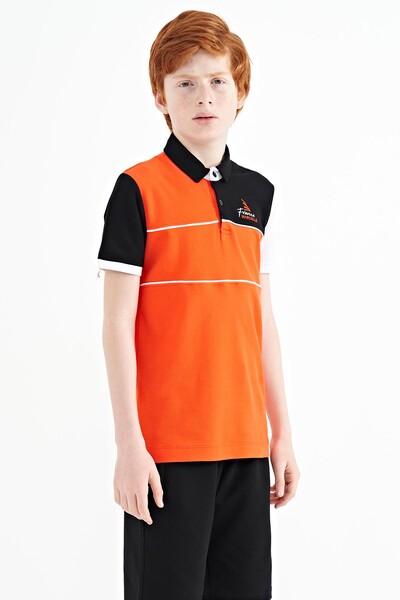 Tommylife Toptan Garson Boy Polo Yaka Standart Kalıp Erkek Çocuk T-Shirt 11109 Portakal - Thumbnail