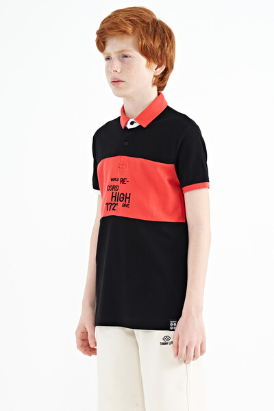 Tommylife Toptan Garson Boy Polo Yaka Standart Kalıp Erkek Çocuk T-Shirt 11110 Siyah - Thumbnail