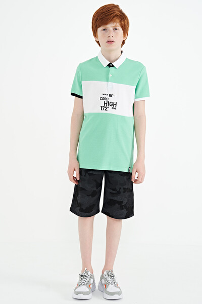 Tommylife Toptan Garson Boy Polo Yaka Standart Kalıp Erkek Çocuk T-Shirt 11110 Su Yeşili - Thumbnail