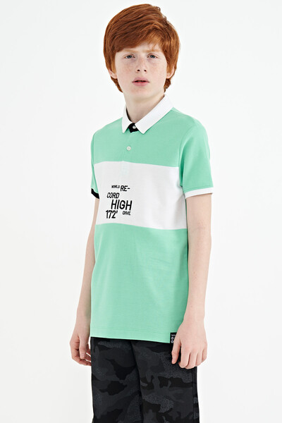 Tommylife Toptan Garson Boy Polo Yaka Standart Kalıp Erkek Çocuk T-Shirt 11110 Su Yeşili - Thumbnail