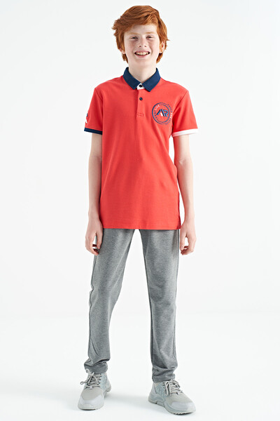 Tommylife Toptan Garson Boy Polo Yaka Standart Kalıp Erkek Çocuk T-Shirt 11138 Coral - Thumbnail