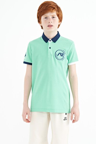 Tommylife Toptan Garson Boy Polo Yaka Standart Kalıp Erkek Çocuk T-Shirt 11138 Su Yeşili - Thumbnail