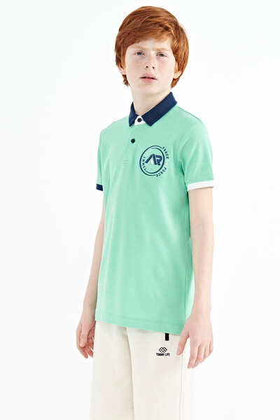 Tommylife Toptan Garson Boy Polo Yaka Standart Kalıp Erkek Çocuk T-Shirt 11138 Su Yeşili - Thumbnail
