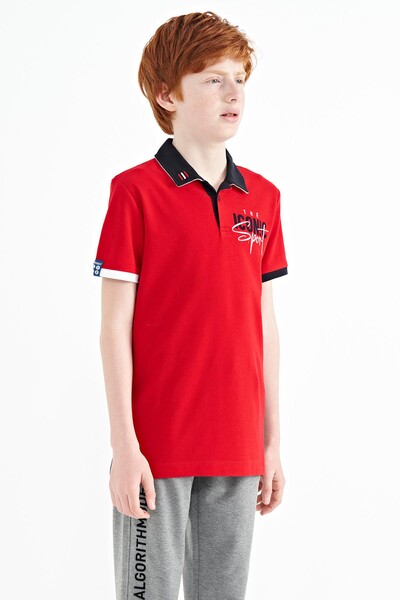 Tommylife Toptan Garson Boy Polo Yaka Standart Kalıp Erkek Çocuk T-Shirt 11139 Kırmızı - Thumbnail