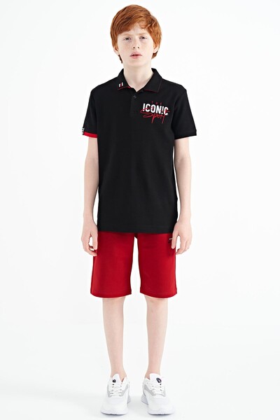 Tommylife Toptan Garson Boy Polo Yaka Standart Kalıp Erkek Çocuk T-Shirt 11139 Siyah - Thumbnail