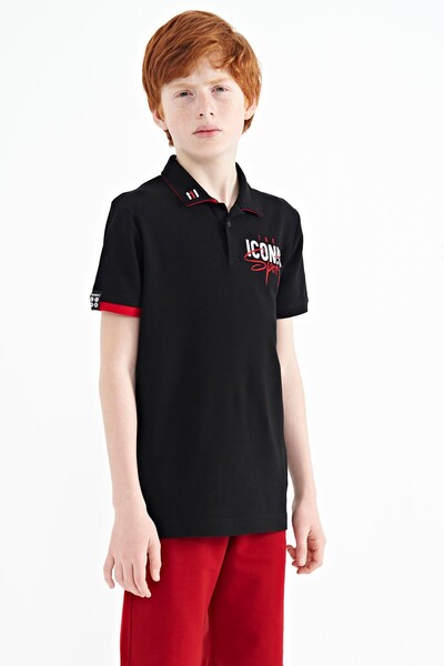Tommylife Toptan Garson Boy Polo Yaka Standart Kalıp Erkek Çocuk T-Shirt 11139 Siyah - Thumbnail