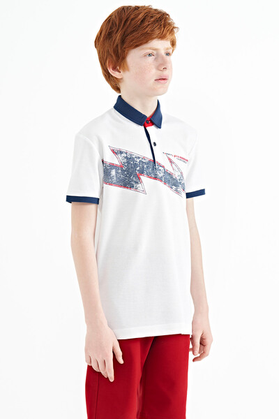 Tommylife Toptan Garson Boy Polo Yaka Standart Kalıp Erkek Çocuk T-Shirt 11154 Beyaz - Thumbnail
