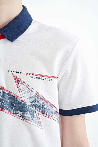 Tommylife Toptan Garson Boy Polo Yaka Standart Kalıp Erkek Çocuk T-Shirt 11154 Beyaz - Thumbnail