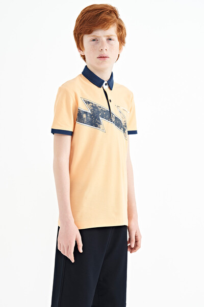 Tommylife Toptan Garson Boy Polo Yaka Standart Kalıp Erkek Çocuk T-Shirt 11154 Kavuniçi - Thumbnail
