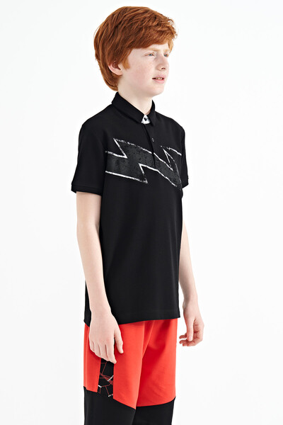 Tommylife Toptan Garson Boy Polo Yaka Standart Kalıp Erkek Çocuk T-Shirt 11154 Siyah - Thumbnail