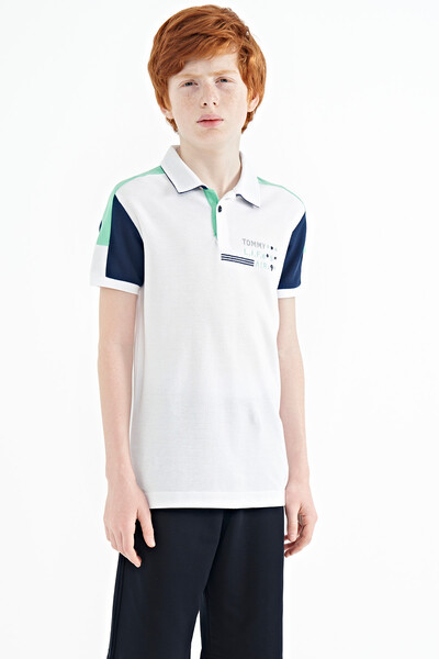 Tommylife Toptan Garson Boy Polo Yaka Standart Kalıp Erkek Çocuk T-Shirt 11155 Beyaz - Thumbnail