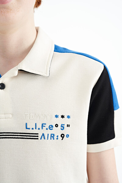 Tommylife Toptan Garson Boy Polo Yaka Standart Kalıp Erkek Çocuk T-Shirt 11155 Ekru - Thumbnail