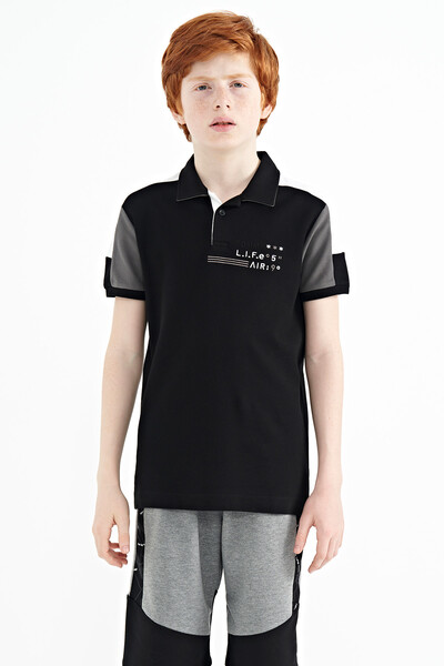 Tommylife Toptan Garson Boy Polo Yaka Standart Kalıp Erkek Çocuk T-Shirt 11155 Siyah - Thumbnail