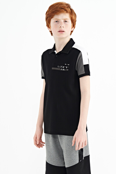 Tommylife Toptan Garson Boy Polo Yaka Standart Kalıp Erkek Çocuk T-Shirt 11155 Siyah - Thumbnail