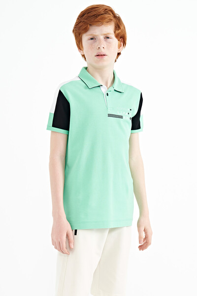Tommylife Toptan Garson Boy Polo Yaka Standart Kalıp Erkek Çocuk T-Shirt 11155 Su Yeşili - Thumbnail