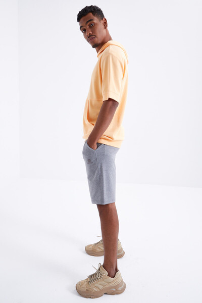 TOMMYLIFE - Tommylife Toptan Gri Melanj Bağcıklı Standart Kalıp Basic Erkek Şort - 81212