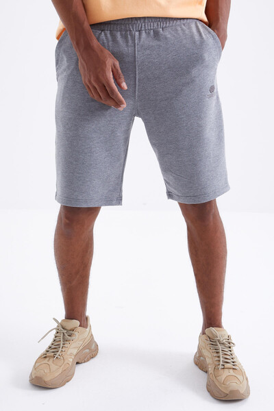 Tommylife Toptan Gri Melanj Bağcıklı Standart Kalıp Basic Erkek Şort - 81212 - Thumbnail