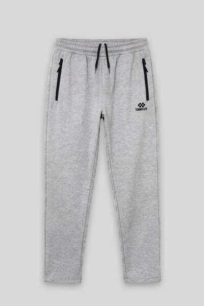 TOMMYLIFE - Tommylife Toptan Gri Melanj Basic Belden Bağcıklı Klasik Paça Erkek Büyük Beden Eşofman Alt - 84844