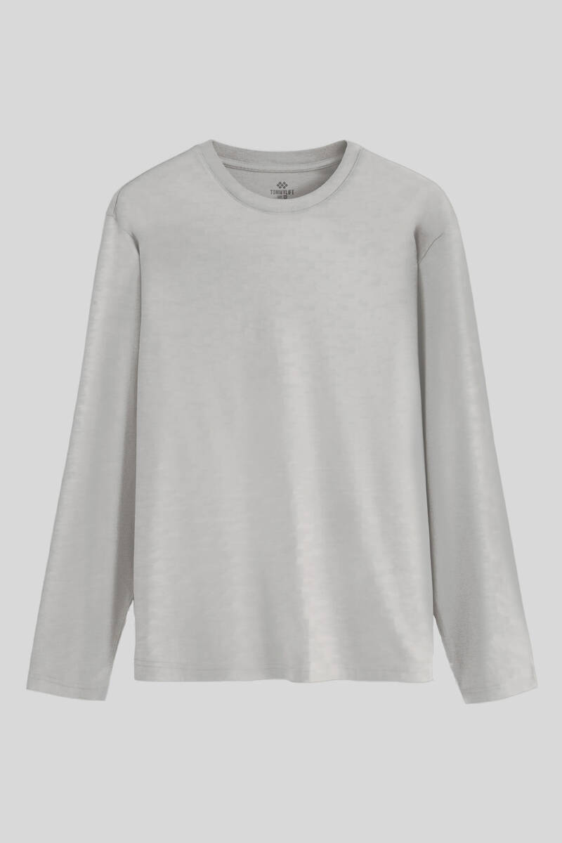 TOMMYLIFE - Tommylife Toptan Gri Melanj Basic O Yaka Erkek Sweatshirt - 87997